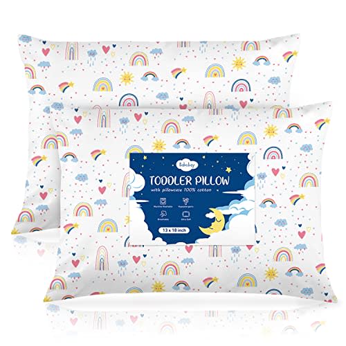 Babebay Toddler Pillow,13X18 Toddler Pillows for Sleeping, Machine Washable Kids Pillow with Pillowcase, Perfect for Travel, Toddlers Cot (Sunshine Rainbow)