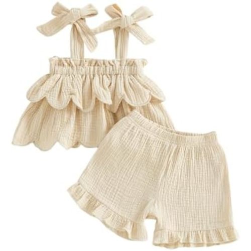 Toddler Baby Girl Fall Clothes Linen Outfits Ruffle Shirt Flare Pants Set