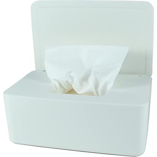 Diaper Wipes Dispenser, Baby Wipes Case, Baby Wipe Holder Keeps Diaper Wipes Fresh, Wipe Container with Non-Slip Feet (White)