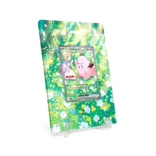 Extended Artwork Display Case Frame suitable for Pokemon Lillie’s Clefairy ex Journey Together JTG #184 including stand