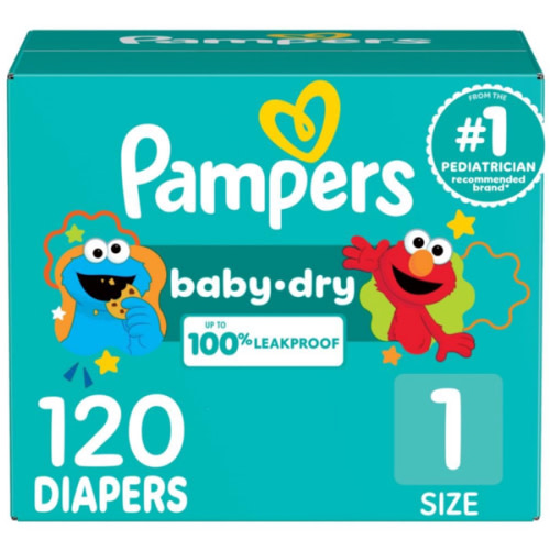 Pampers Diapers - Baby Dry - Size 1, 120 Count, Absorbent Disposable Infant Diaper (Packaging May Vary)