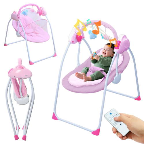 JieC Electric Baby Swing with Toy, Unisex, Suitable for Newborns From 0-36 Months,Pink