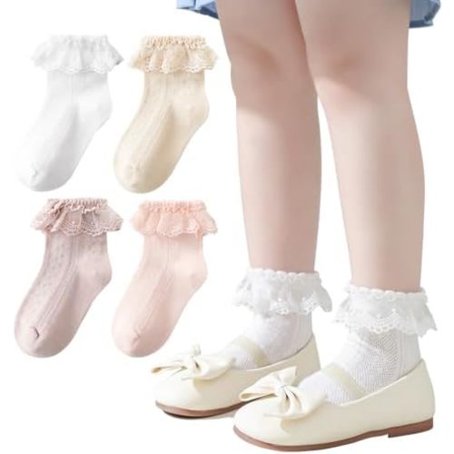 Baby Girl Socks Infant Toddler Ruffle Eyelet Lace Socks Girls Ruffle Sock Seamless Princess Frilly Sock for Kids