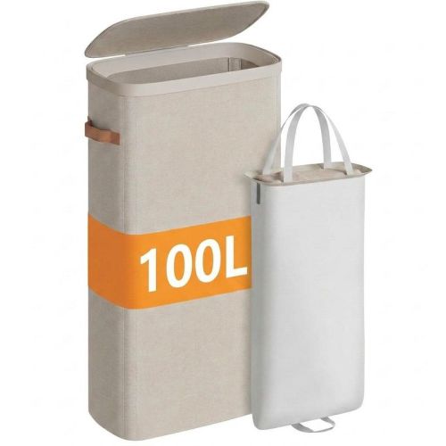 Laundry Basket, 100L Laundry Hamper, with Lid and Handles, Removable Liner, Easy Assembly, Beige