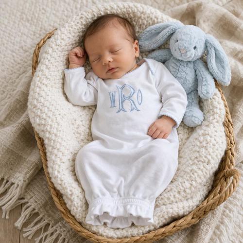 Picot Trim Monogrammed Baby Gown