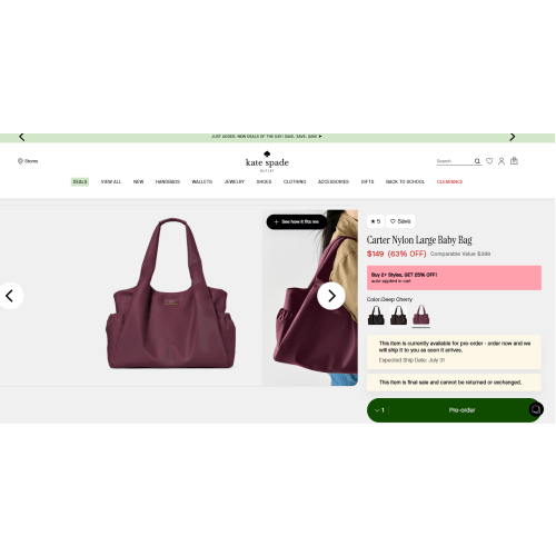 Carter Nylon Large Baby Bag | Kate Spade Outlet