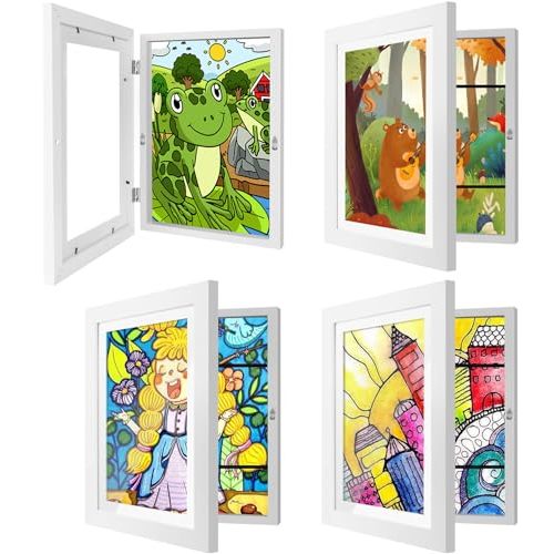4 Pack Kids Art Frames 8.5x11 Inch Kids Artwork Flip Frame Changeable for Picture Display, Children School Drawing Projects Storage, Horizontally Vertically Wall Hanging, Front Opening, White