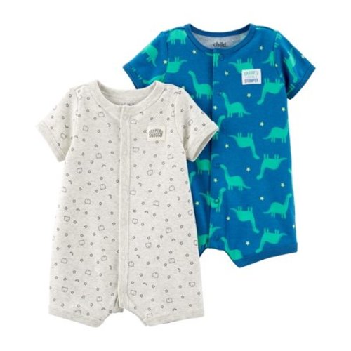 Child of Mine by Carter's Snap up romper, 2-pack (Baby Boys) - Lt Grey/Blue