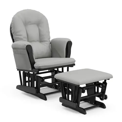 Storkcraft Premium Hoop Glider & Ottoman (Black with Light Gray) — GREENGUARD Gold Certified, Wood Craftsmanship, Convenient Storage Pockets, Smooth-Gliding Chair for Nursery, Multi-Award-Winning