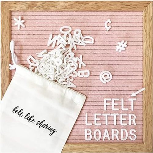 Felt Like Sharing Square Letter Board (Light Pink Felt - 10”x10”) – Changeable Message Board with 3 Sets of Felt Board Letters – Statement Wall Sign for Quotes, Home or Holiday Decor In Oak Frame