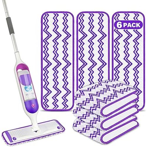 Reusable Mop Pads Compatible with Swiffer PowerMop, Microfiber Mop Pads Replacement Washable Mop Refills Pads for Dry Wet Mop, Spray Mops Pads Floor Mop Head for Hardwood Cleaning, 6 Pack