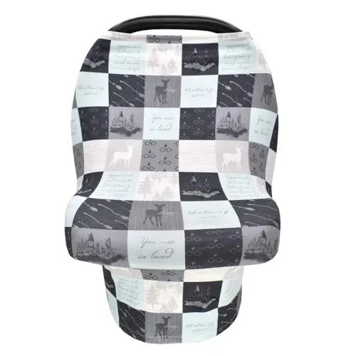 Lemida Car Seat Nursing Cover Shopping Cart Cover High Chair Cover 4 in 1 Carseat Canopy Nursing Breastfeeding Cover for Baby Boys and Baby Girls (Grey&Green)