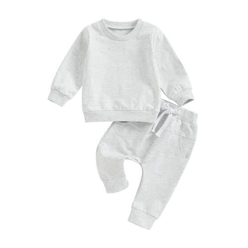 MAYUMMPY Baby Boys Girl Solid Color Outfit Sweatsuit Crewneck Sweatshirt Sweatpants Pants Set Fall Winter Clothes