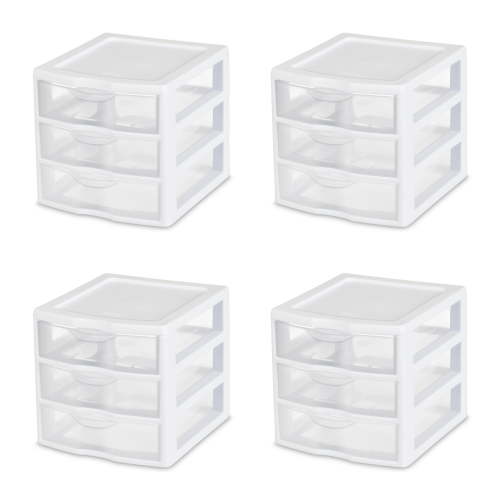 Sterilite ClearView Stacking 3 Drawer Storage Organizer System, (4 Pack)