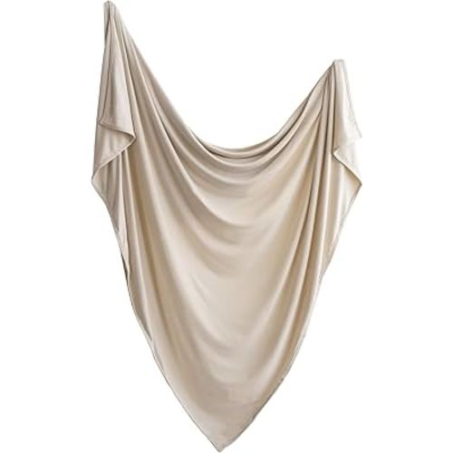 mushie Stretchy Baby Swaddle Blanket | Extra Soft & Snug Fit | 47"x47" (Fog)