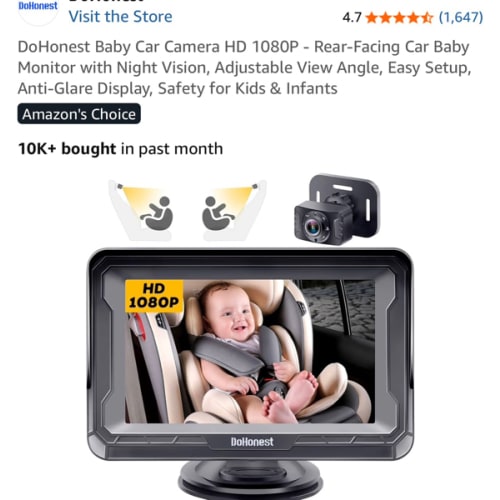 DoHonest Baby Car Camera HD 1080P - Rear-Facing Car Baby Monitor with Night Vision, Adjustable View Angle, Easy Setup, Anti-Glare Display, Safety for Kids & Infants