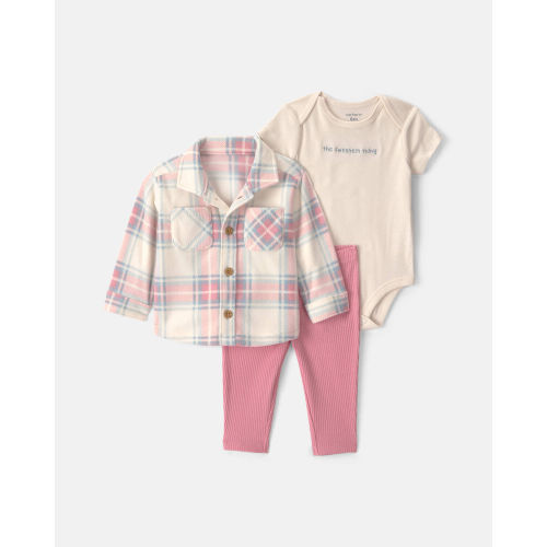 Baby Girl 3-Piece Plaid Fleece Layering Set - Pink | Carter’s Oshkosh Canada