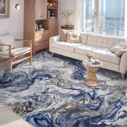 SIXHOME 5'x7' Area Rugs for Living Room Marble Swirl Abstract Rug Ultra Soft Washable Rugs for Bedroom Anti Slip Durable Carpet Home Decor for Dining Room Blue