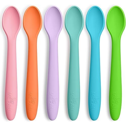ME.FAN Silicone Baby Spoons - 6 Pack Feeding Spoons for First Stage Baby & Infant, Toddlers, Bright Color