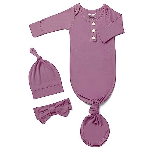 Newborn Baby Knotted Gown, Super Soft Silky Infant Sleeper, Baby Girl Sleep Gown with Mittens, Bow, and Hat Set