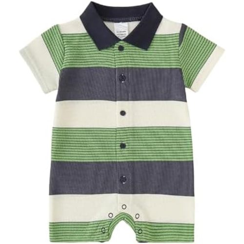DEFAHN Baby Boy Polo Romper Collared Striped Pique Summer Outfit 0-24M