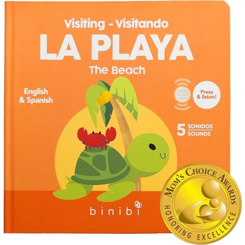 Binibi Spanish Books for Babies & Toddlers 1-3 The Beach Interactive Bilingual Sound Book with Fun Beach Sounds | Bilingual Children's Book | Spanish Learning for Kids