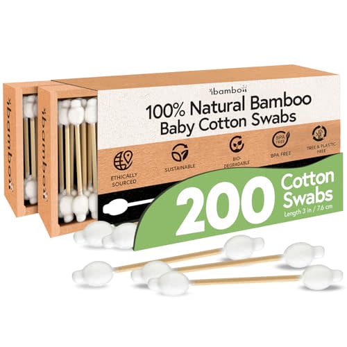 Ibambo 100% Bamboo Cotton Swabs for Ears (200-Pack) - Perfect for Baby & Personal Care | Double-Tipped Ear Swabs Cotton for Makeup & Cleaning | FSC Certified & Hypoallergenic, Made for All Ages & Pets