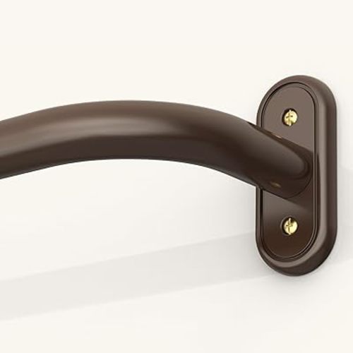 Wrap Around Curtain Rods Bronze, Blackout Heavy Duty Curtain Pole for Windows 48 to 84 Inch, 1" Decorative Room Darkening Curved Modern Drapery Rod (Bronze/Unique Design/All Metal)