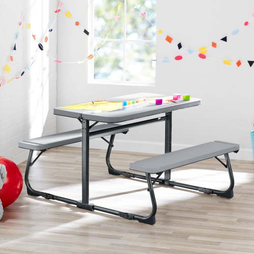 Free Shipping! Your Zone Folding Kid's Picnic Activity Table with Two Benches Gray for Ages 3-8