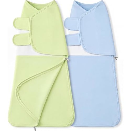 ADAH Swaddles for Newborns, 2-Way Zipper Sleep Sack 0-3 Months to Reduce Startle Reflex, Easy Wrap Diaper Change Baby Blanket for Infant Boys Girls, Newborn Registry Essentials, 2-Pack Pure Breath