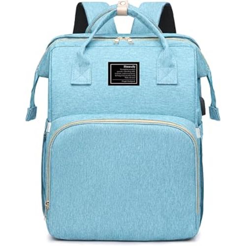 houscly Diaper Bag Backpack with Changing Station,Baby Bags New Mom Gifts Pañaleras Para Bebe Baby Girl Newborn Essentials Must Haves Baby Shower Gifts Baby Registry Search Light Blue