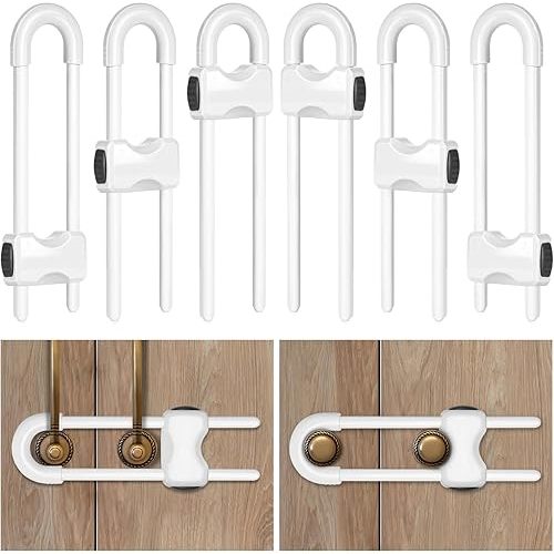 Cabinet Locks Baby Proofing,Child Proof Cabinet Locks,6 Pack Adjustable U Shaped Baby Proofing Cabinets,Child Locks for Cabinets and Drawers (White)