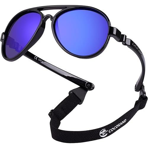 COCOSAND Baby Aviator Polarized Sunglasses with Adjustable Strap for Baby Infant Girl Boy 0-18 Months