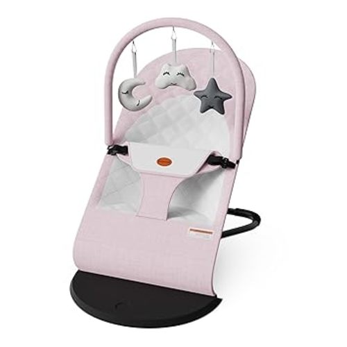 Portable Baby Bouncer Seat for Infants, 0-18 Months, 3 Modes of Use with Rocker & Stationary Options, Ergonomic Infant Chair with Hanging Toys – Grey