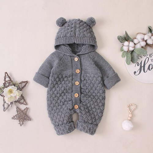 TMOYZQ Baby Boys Girls One-Piece Knitted Hooded Jumpsuit Autumn Winter Warm Sweater Romper Outfits Infant Toddler Buttons Bodysuit Playsuit Newborn Clothes
