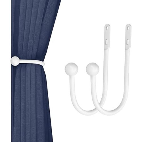 VRSS Wall Mount Curtain Tiebacks Drapery Holdbacks Curtain Holdback Hooks 6" L x 3" W Simple Style (2Pcs White)