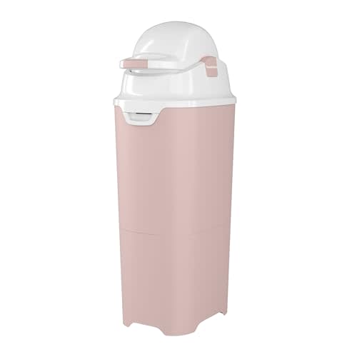 Foundations Tall Diaper Pail with Airtight Lid - Durable & Odorless Diaper Disposal, Large Capacity, Holds up to 60 Newborn Diapers, Refill with Any Bags - Pink