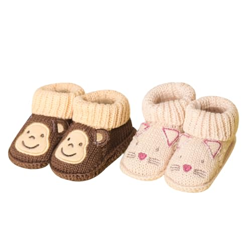 Baby Booties Newborn Infant Hand Crochet Knit Cotton Shoes Booties First Walking Slippers Indoor House Shoes for Baby 2 Pairs