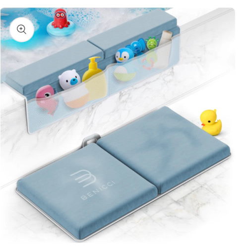 Comfortable Bath Kneeler and Elbow Kneeling Rest Pad for Baby Bathing Parents - Painless Foam Mat with Toy Organizer Pockets - Quick Drying, Foldable
