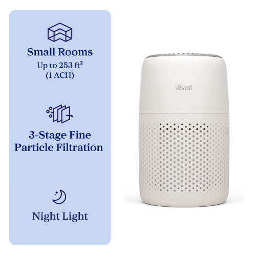 Levoit Core Mini with Night Light 253 Sq Ft 3-Stage Original Filter Air Purifier, Cream White