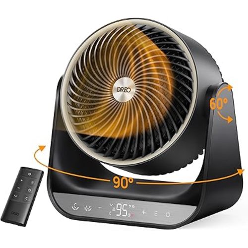 DREO Whole Room Heater 714, 60° Vertical & 90° Horizontal 3D Oscillating Heating, 12 ft/s Long-Range Circulator, 3 Heat & 3 Fan Settings, Space Heaters for Indoor Use, Bedroom, Office, Black
