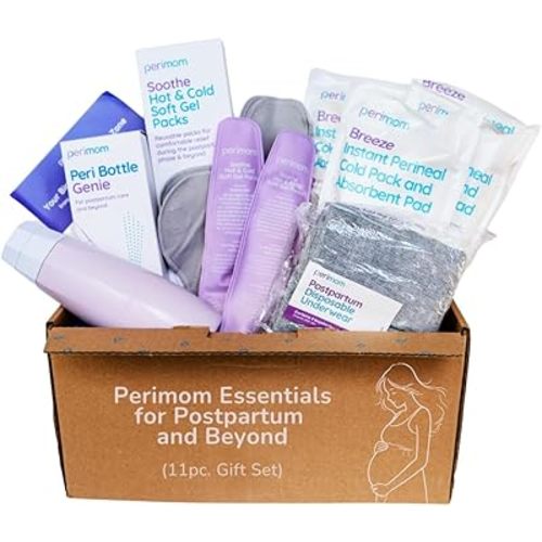 Perimom Postpartum Recovery Essentials Kit – Instant Ice Packs, Reusable Hot & Cold Packs, Multipurpose Peri Bottle, and Disposable Boy Shorts for Comfortable Healing (11pc Gift Set)