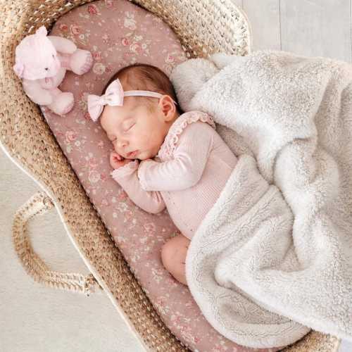 Pink Floral Moses Basket Sheet | Vintage Rose Baby Bassinet Sheet | Soft Cotton Baby Sheet | Floral Nursery Bedding | Baby Girl Bedding