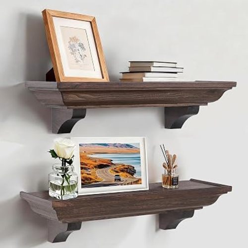 24” Floating Shelf for Wall, 2-Pack Solid Wood Shelf with Corbels,Brown