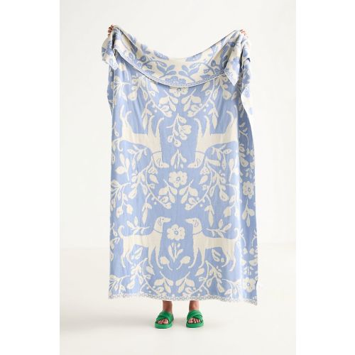 Cotton Knit Floral Animal Throw Blanket