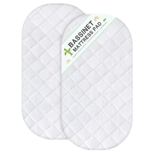 Bassinet Mattress Protector Fits 12" x 27" Moses Basket and Silver Cross Stroller Bassinet Mattress, Ultra Soft Waterproof and Breathable, 2 Pack, Washer & Dryer