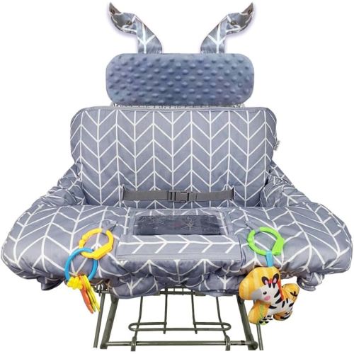 ICOPUCA Shopping Cart Cover for Baby, 2 in 1 cart Cover for Babies N high Chair Cover, Padded Grocery cart seat Cover for Baby Girl boy, with Extra Detachable Cushion, Grey;