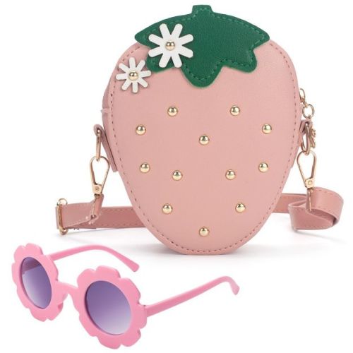 Narwey Strawberry Purse for Girls - Pink Strawberry Bag with Rivets