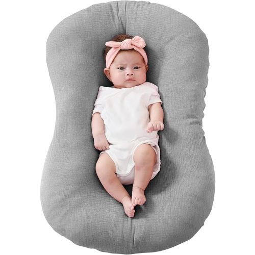 FUNUPUP Muslin Baby Lounger Cover Only Compatible with Snuggle Me Lounger, Infant Lounger Pillow Cover for Newborn, Removable Newborn Lounger Cover for Boys and Girls, Only Cover, Grey