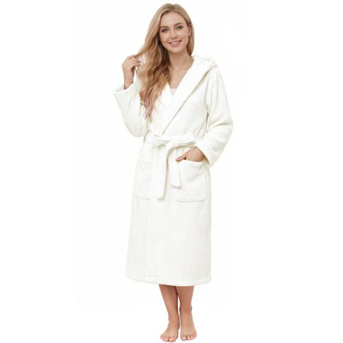 Neweven Hooded Bathrobes for Women, Soft Long Towel Robes for Women - Absorbent and Quick Dry (Off-White,2XL/3XL)